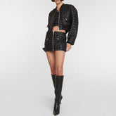 Ensemble assorti de veste bomber courte tressée en cuir vegan à fermeture éclair pour motard